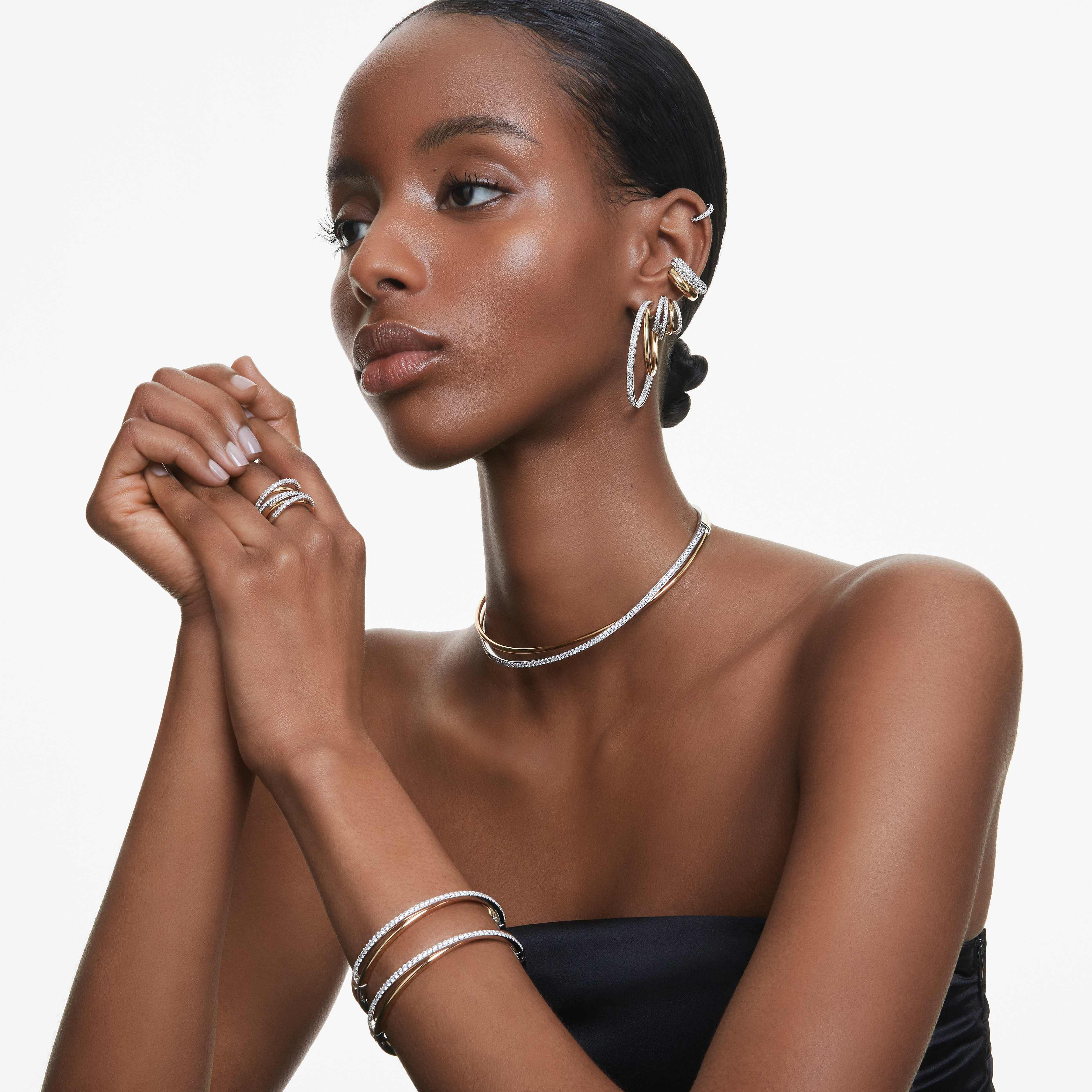 swarovski hyperbola bangle  round cut  white  mixed metal finish