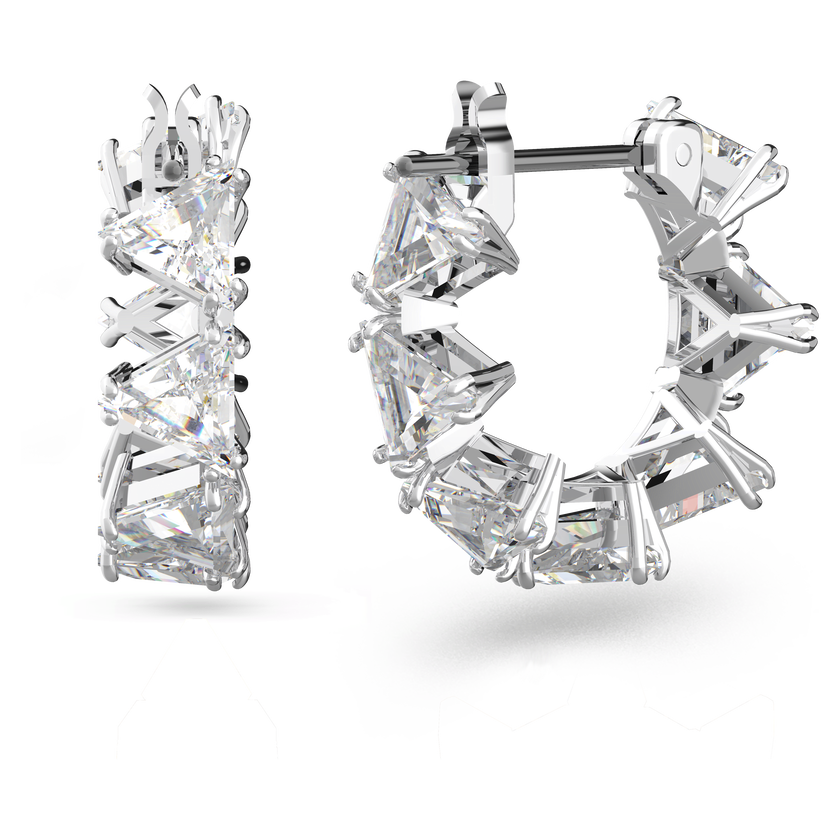 swarovski matrix hoop earrings  triangle cut  small  white  rhodium plated