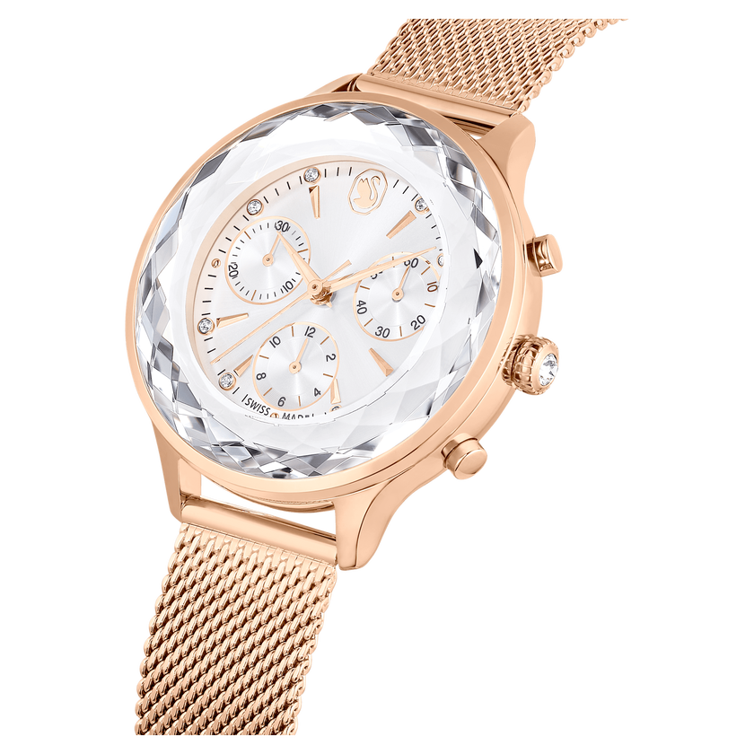 swarovski nova chrono watch  swiss made  metal bracelet  rose gold tone  rose gold tone finish