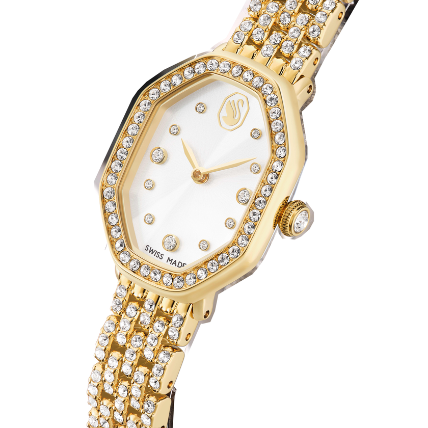 swarovski dextera octagon watch  swiss made  metal bracelet  gold tone  gold tone finish