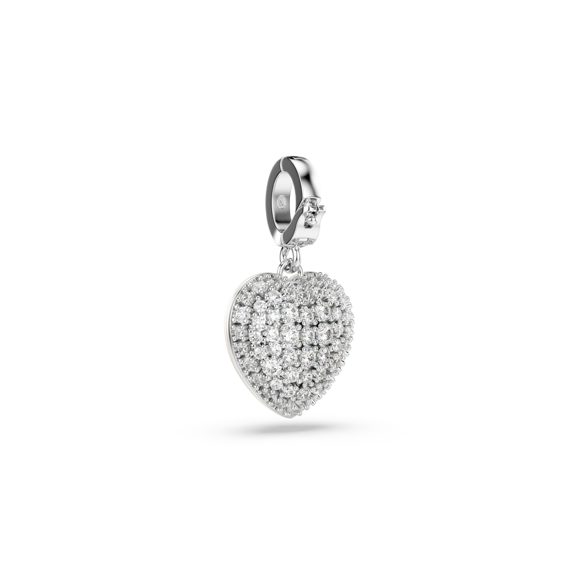 swarovski idyllia charm  mixed cuts  pearl colored coating  heart  white  rhodium plated
