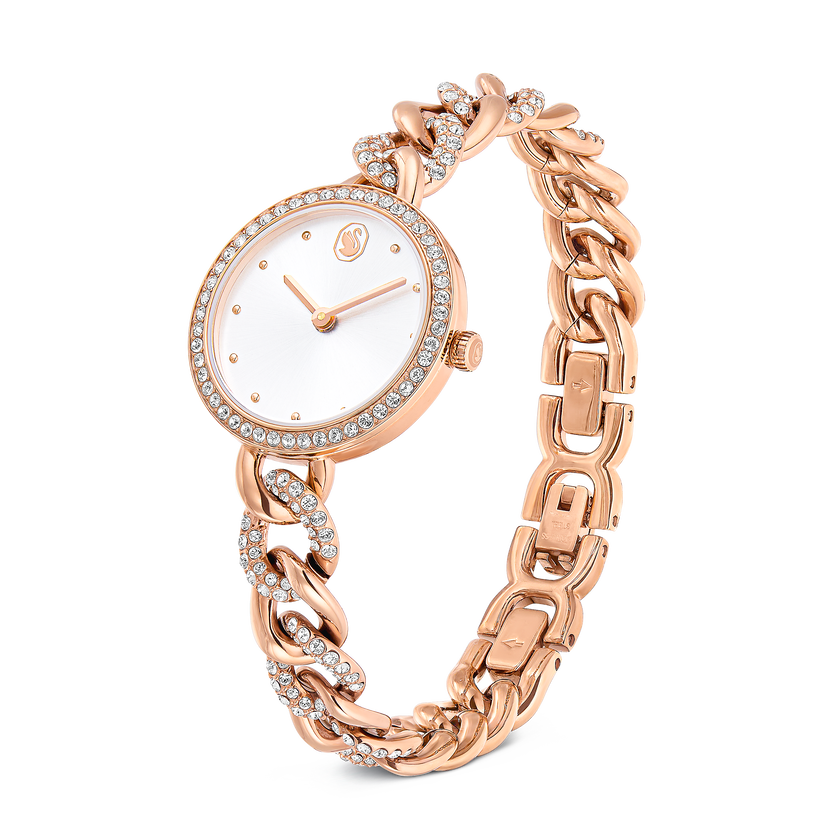 swarovski cocktail round watch  metal bracelet  gold tone  rose gold tone finish