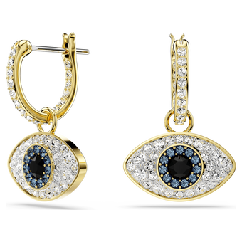 swarovski symbolica drop earrings  evil eye  blue  gold tone plated