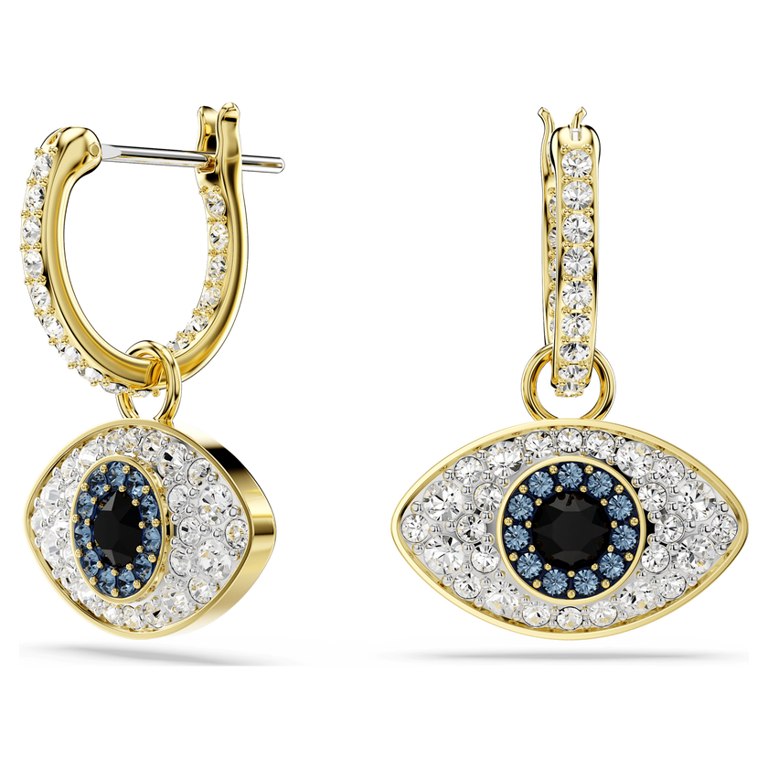 swarovski symbolica drop earrings  evil eye  blue  gold tone plated