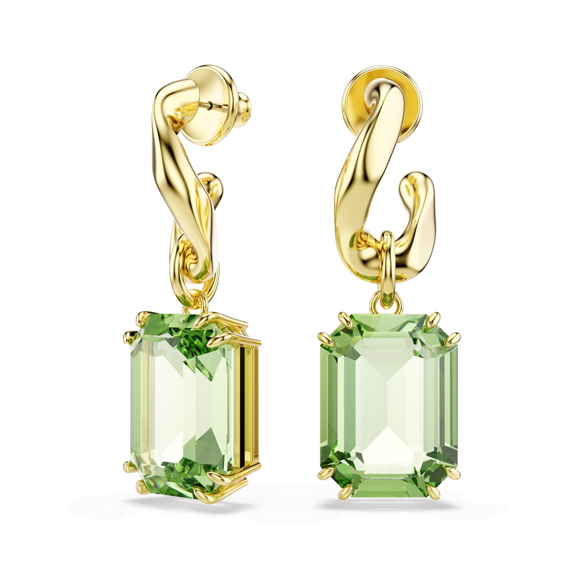 swarovski millenia drop earrings  octagon cut  green  18k gold finish