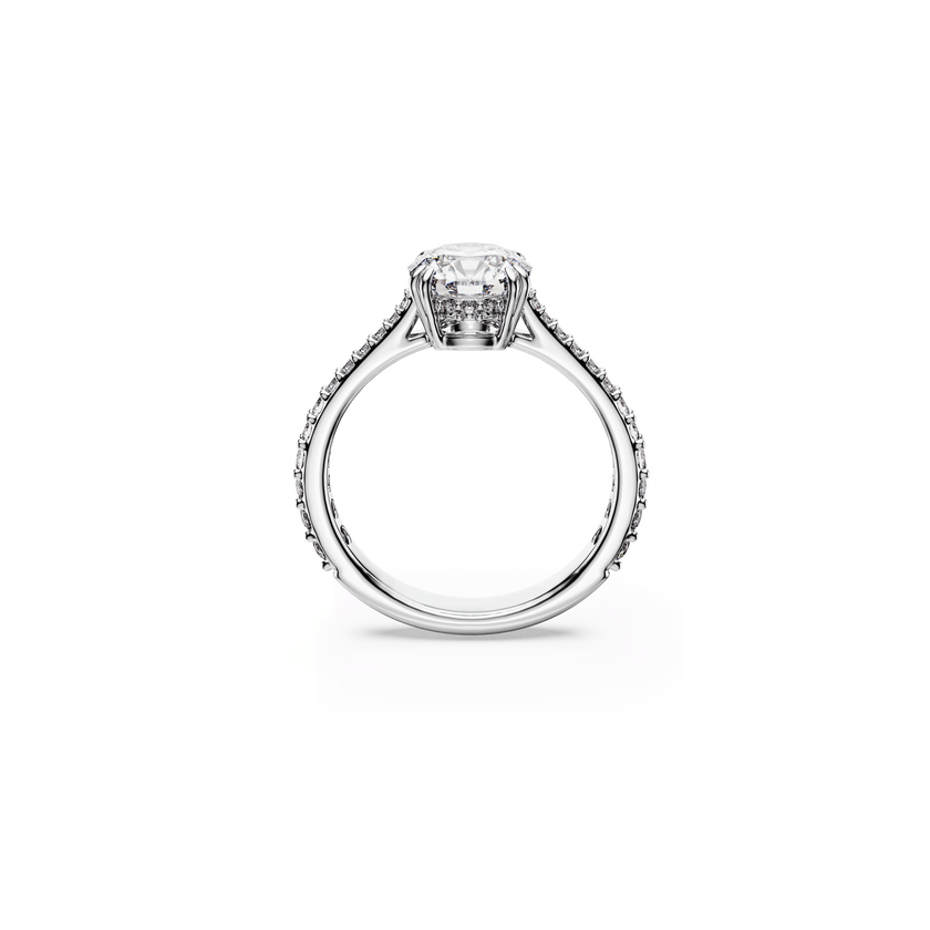 swarovski stilla cocktail ring  round cut  pav   white  silver tone finish
