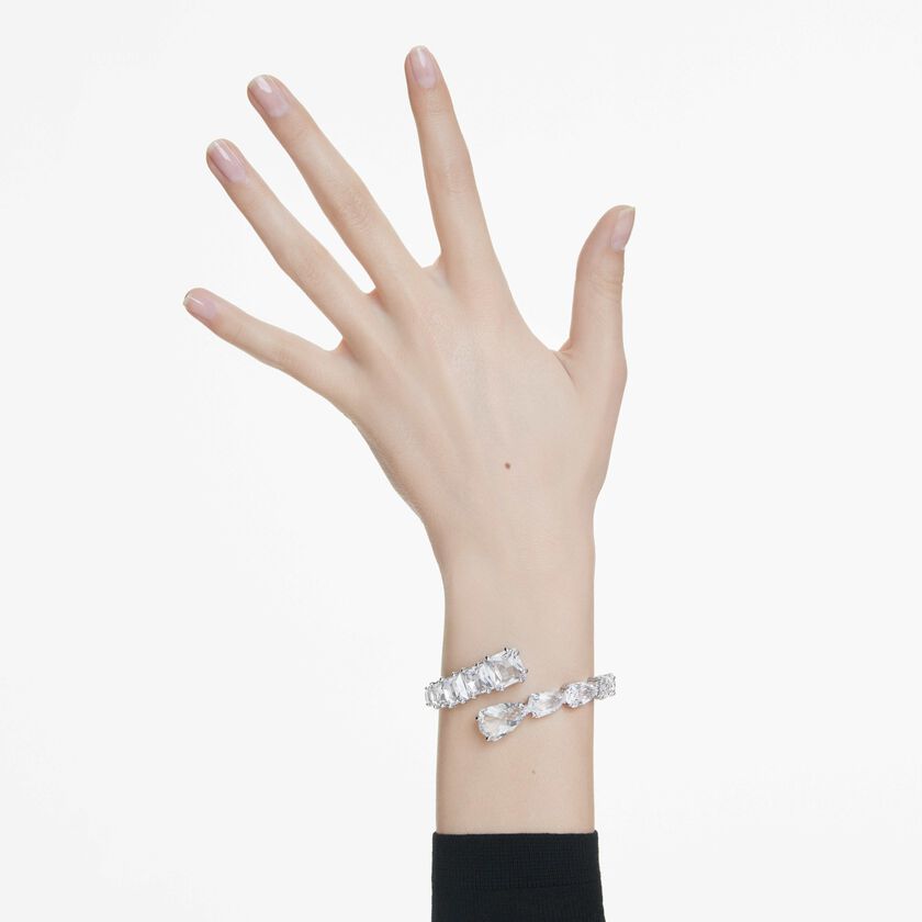 swarovski matrix bangle  mixed cuts  white  rhodium plated