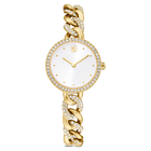 swarovski cocktail round watch  round cut  metal bracelet  gold tone  gold tone finish
