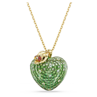 swarovski idyllia pendant  mixed cuts  apple  green  gold tone plated