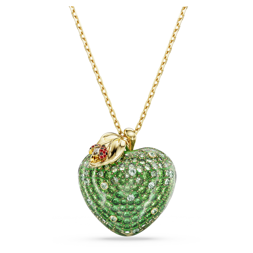 swarovski idyllia pendant  mixed cuts  apple  green  gold tone plated