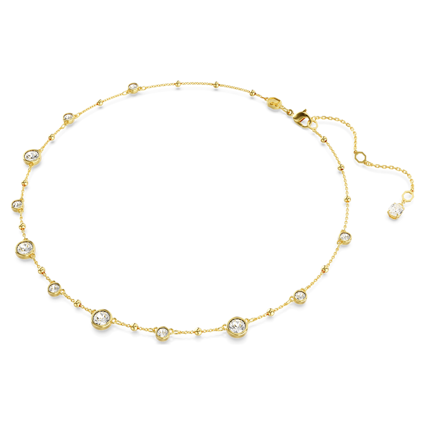 swarovski imber necklace  round cut  scattered design  white  gold tone plated