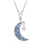 swarovski symbolica pendant  round cut  moon  blue  rhodium plated