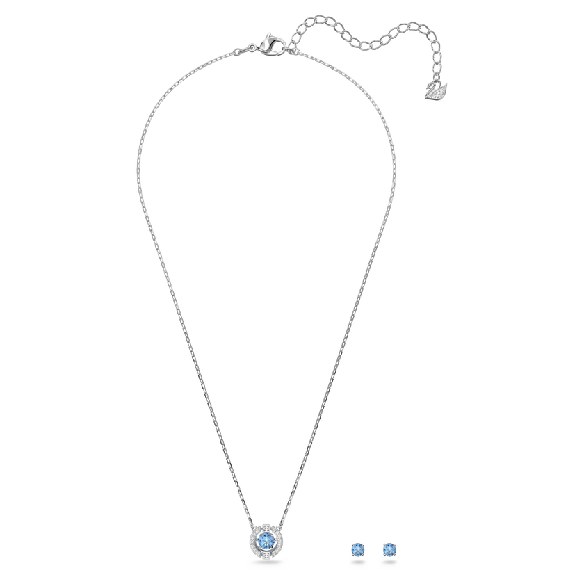 swarovski una set  round cut  blue  rhodium plated