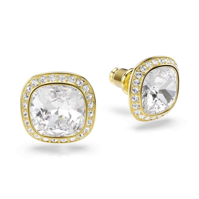 swarovski una angelic stud earrings  cushion cut  white  18k gold finish