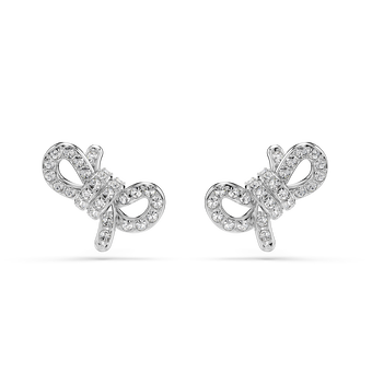 swarovski lifelong stud earrings  pav   bow  white  rhodium plated