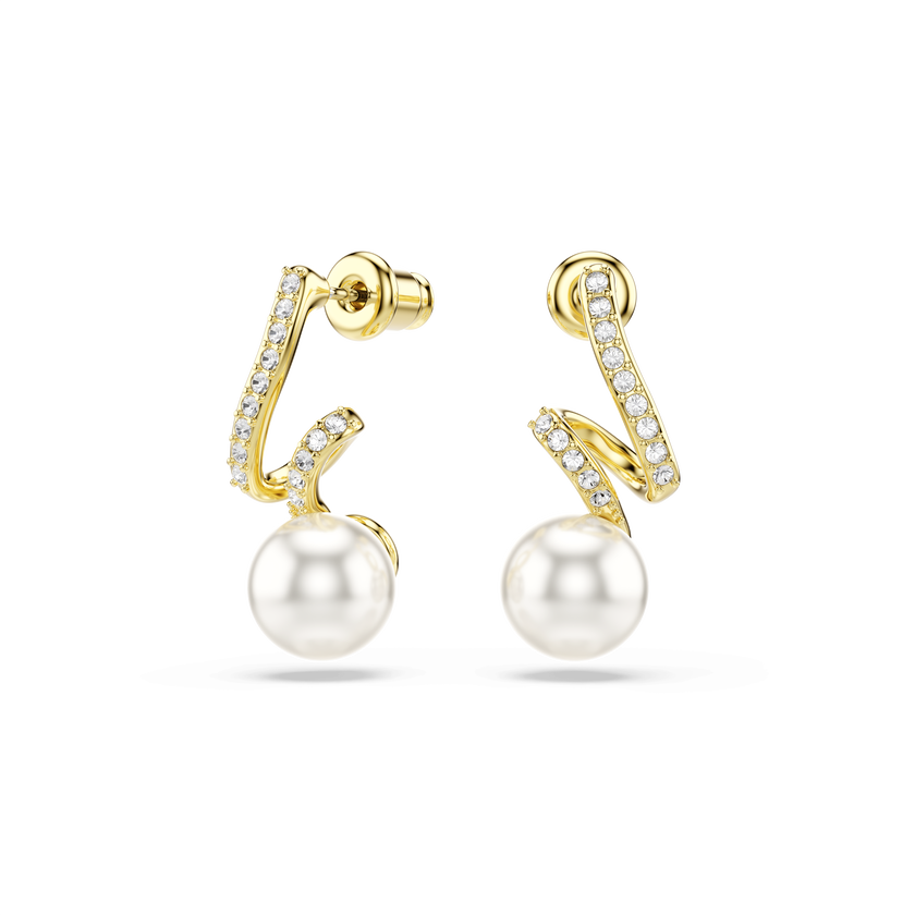 swarovski gabriella earrings  crystal pearl  round cut  white  18k gold finish