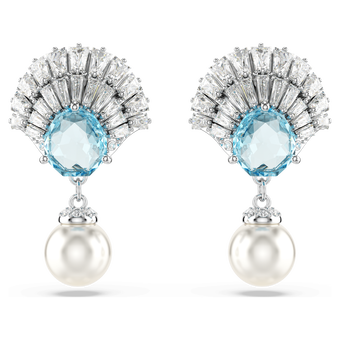 swarovski idyllia drop earrings crystal pearl shell blue rhodium plated