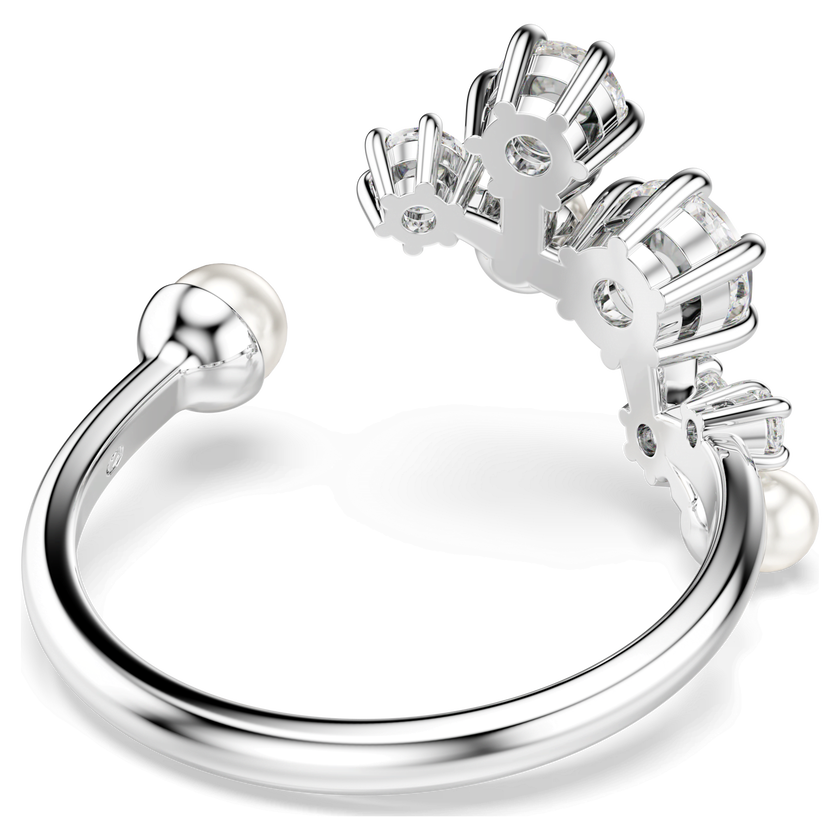swarovski constella open ring  crystal pearl  round cuts  white  rhodium plated