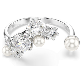 swarovski constella open ring  crystal pearl  round cuts  white  rhodium plated