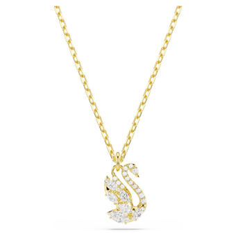 swarovski swan pendant  mixed cuts  swan  white  18k gold finish