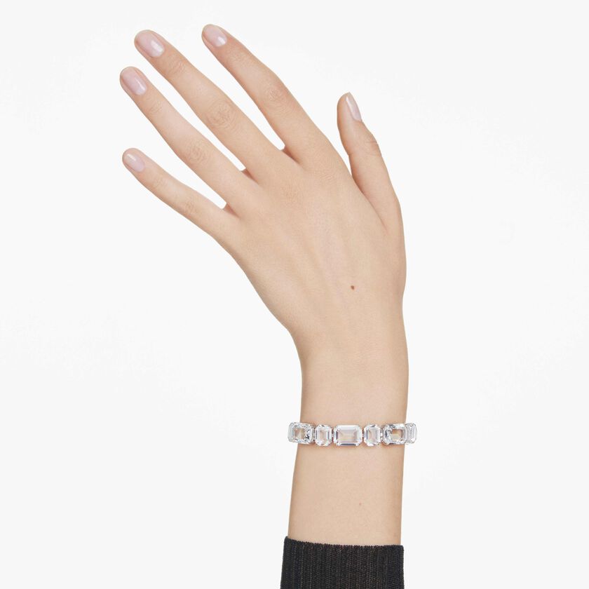 swarovski millenia tennis bracelet  octagon cut  white  rhodium plated