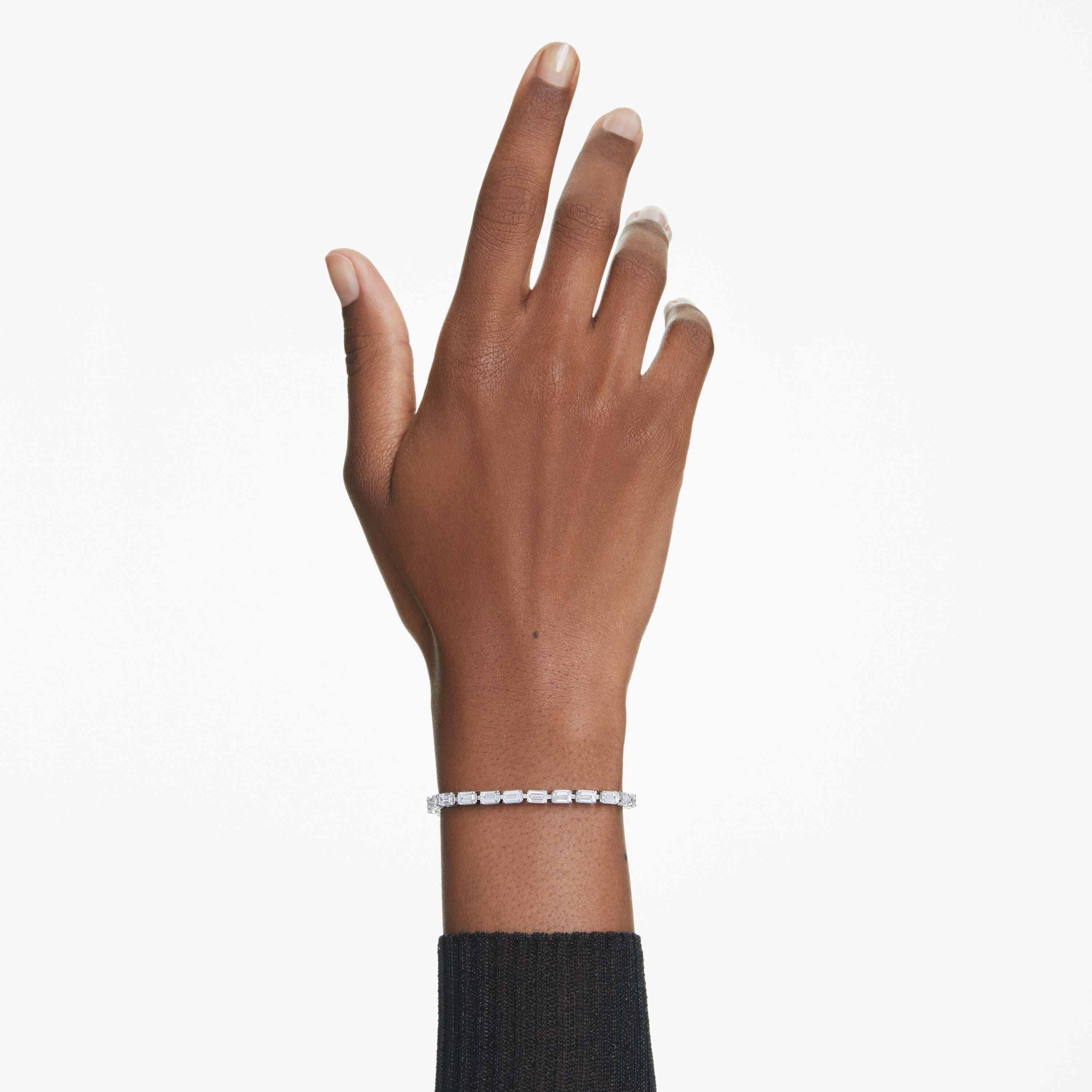 swarovski matrix tennis bracelet  baguette cut  white  rhodium plated