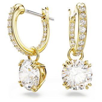 swarovski stilla drop earrings  round cut  white  gold tone plated