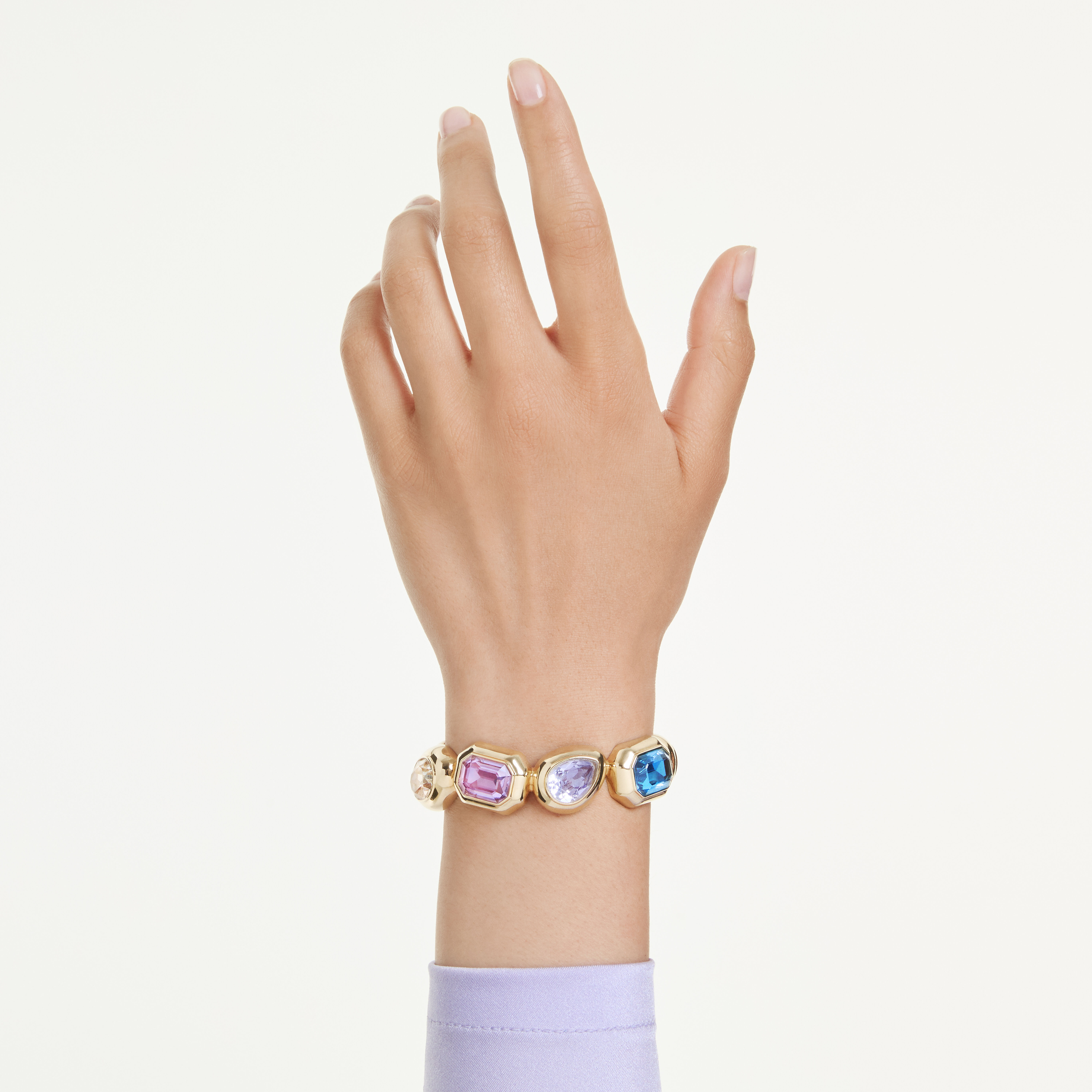 swarovski gema cuff  oversized crystals  mixed cuts  multicolored  gold tone plated