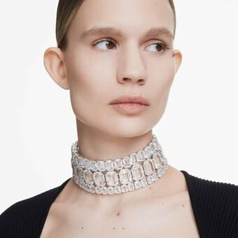 swarovski millenia choker  octagon cut  white  rhodium plated