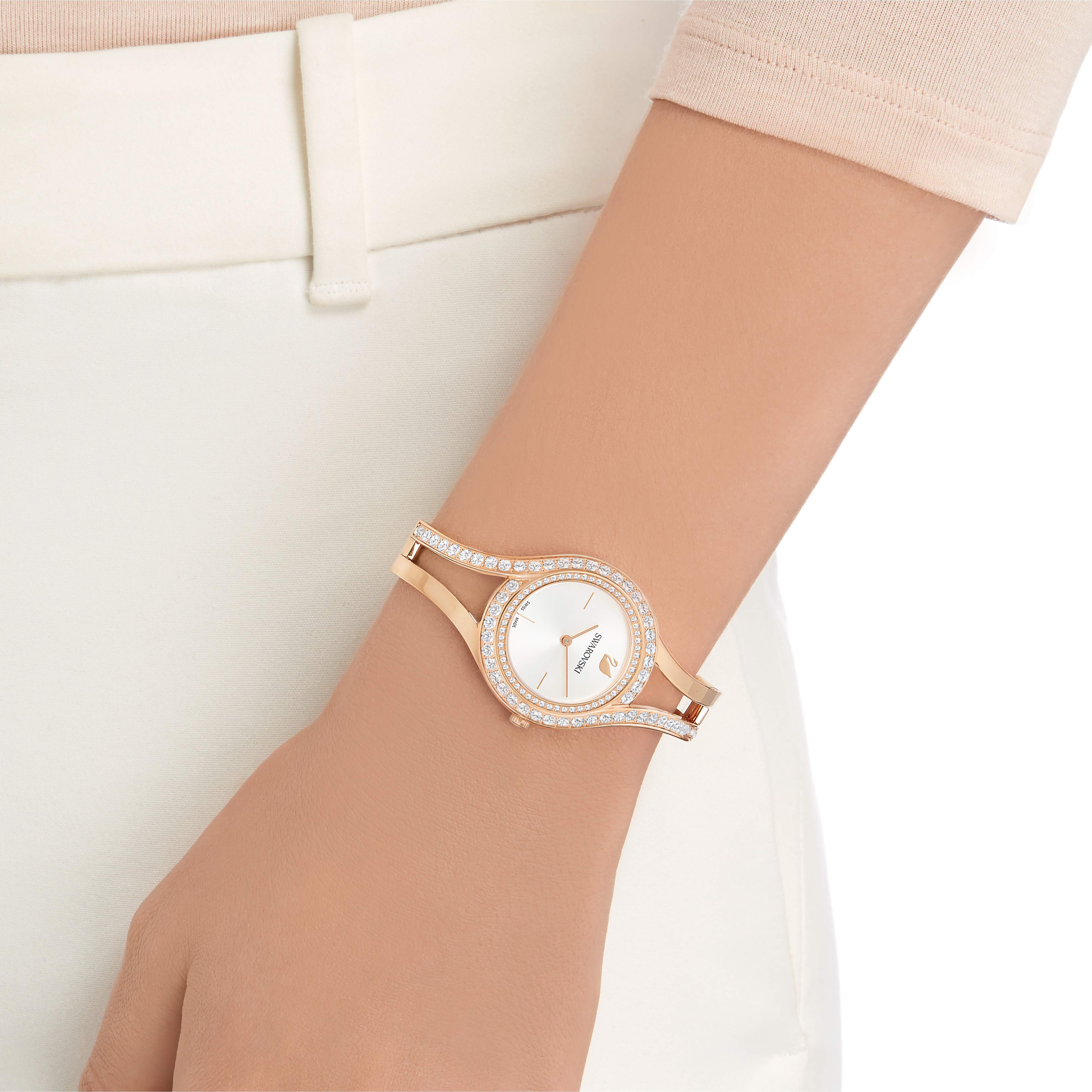 swarovski eternal watch  metal bracelet  white  rose gold tone