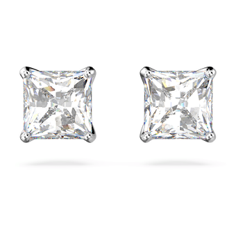 swarovski attract stud earrings  square cut  white  rhodium plated