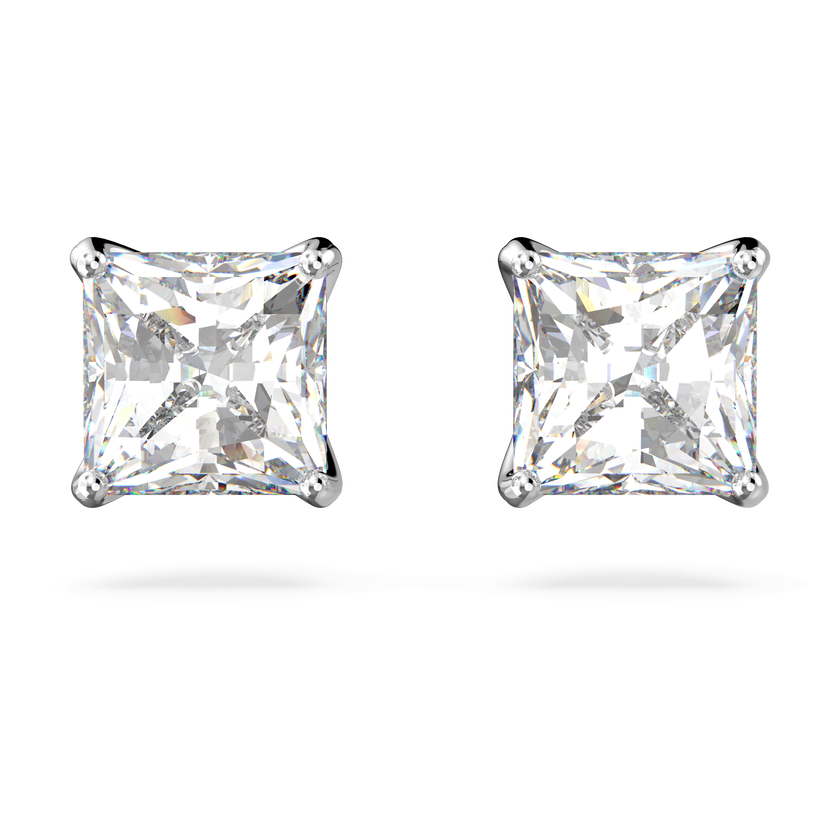 swarovski attract stud earrings  square cut  white  rhodium plated