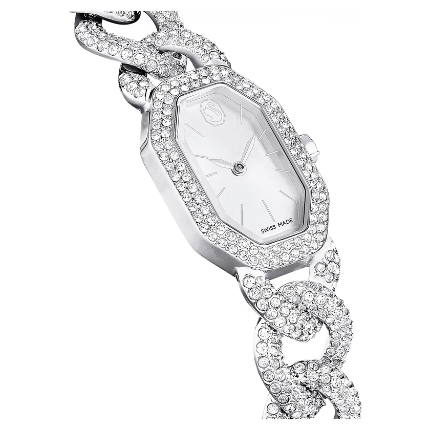 swarovski dextera chain watch  swiss made  crystal bracelet  silver tone  stainless steel
