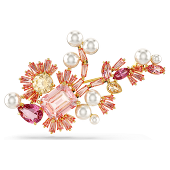 swarovski gema brooch mixed cuts flower pink gold tone plated