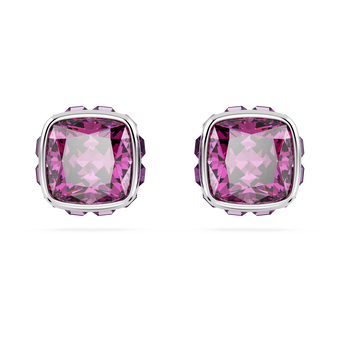 swarovski birthstone stud earrings square cut february purple rhodium plated
