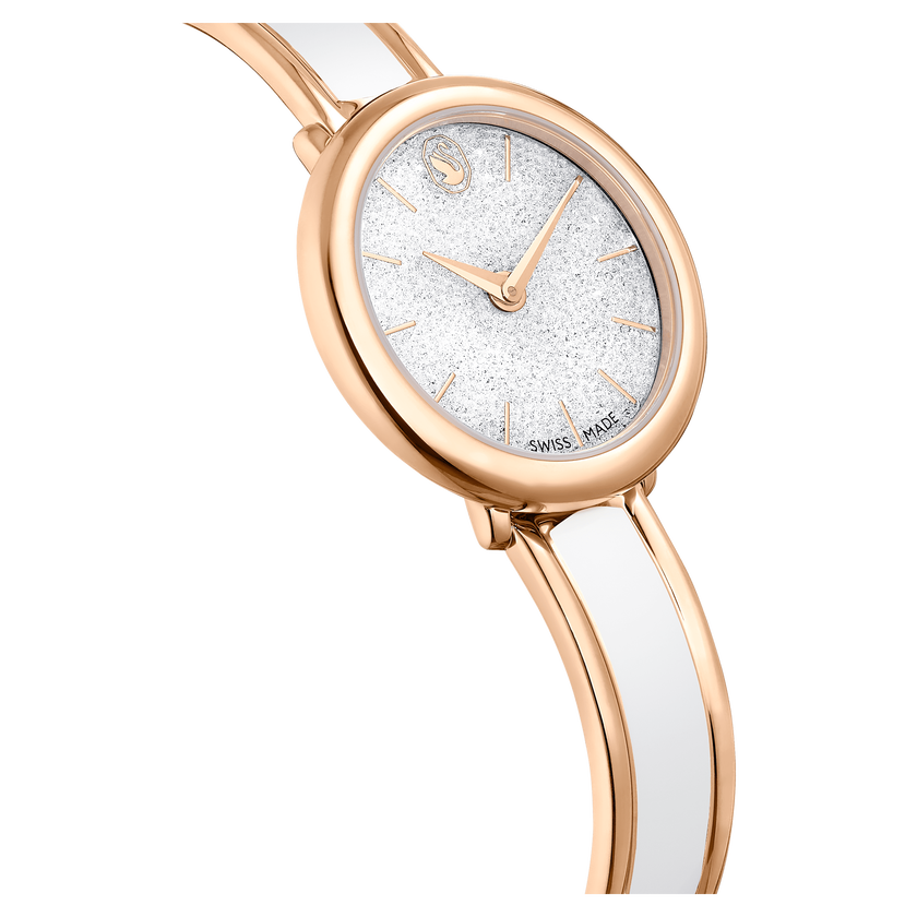 swarovski crystalline bangle watch  swiss made  metal bracelet  white  rose gold tone finish