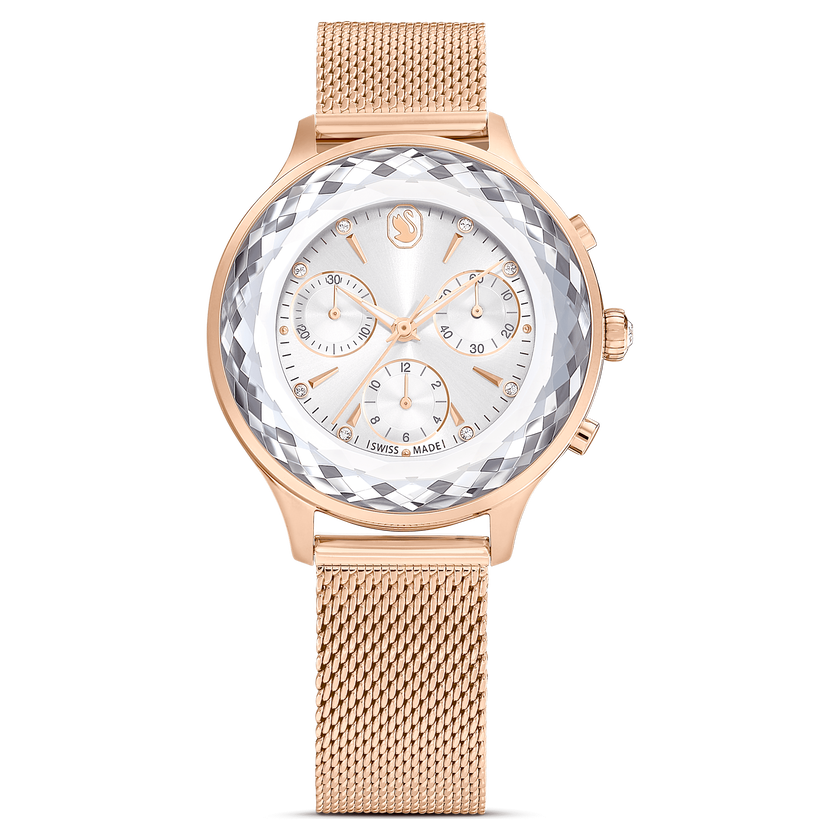 swarovski nova chrono watch  swiss made  metal bracelet  rose gold tone  rose gold tone finish