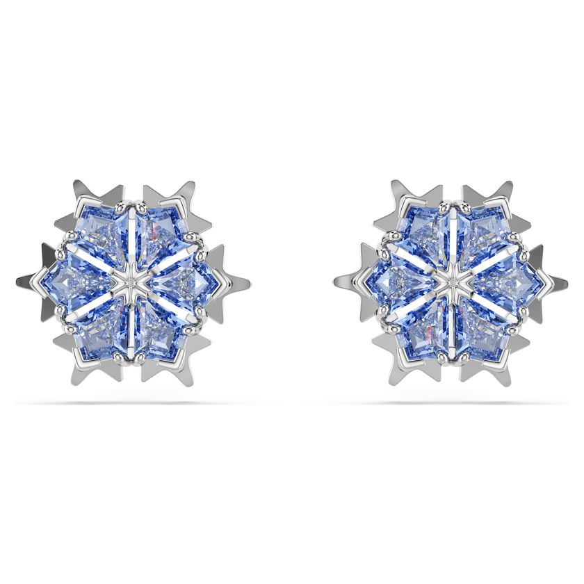 swarovski magic stud earrings  snowflake  blue  rhodium plated