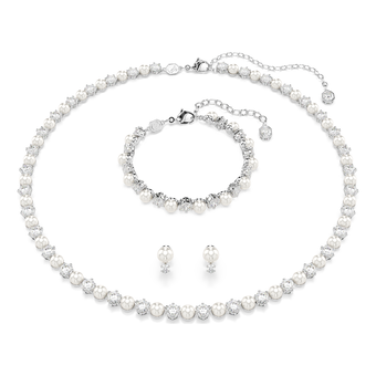 swarovski matrix set  crystal pearl  round cut  white  rhodium plated