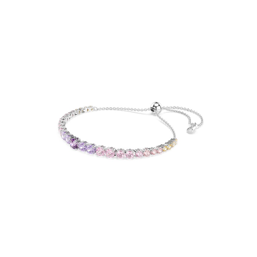 swarovski matrix tennis bracelet  gradient of round cuts  multicolored  rhodium plated