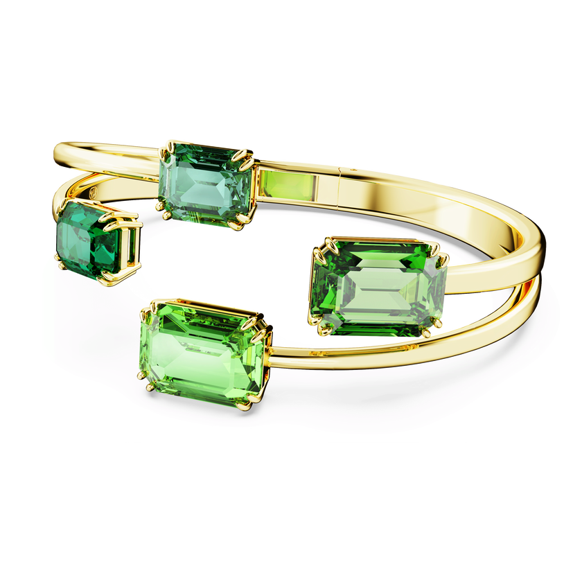 swarovski millenia bangle  octagon cut  green  gold tone plated