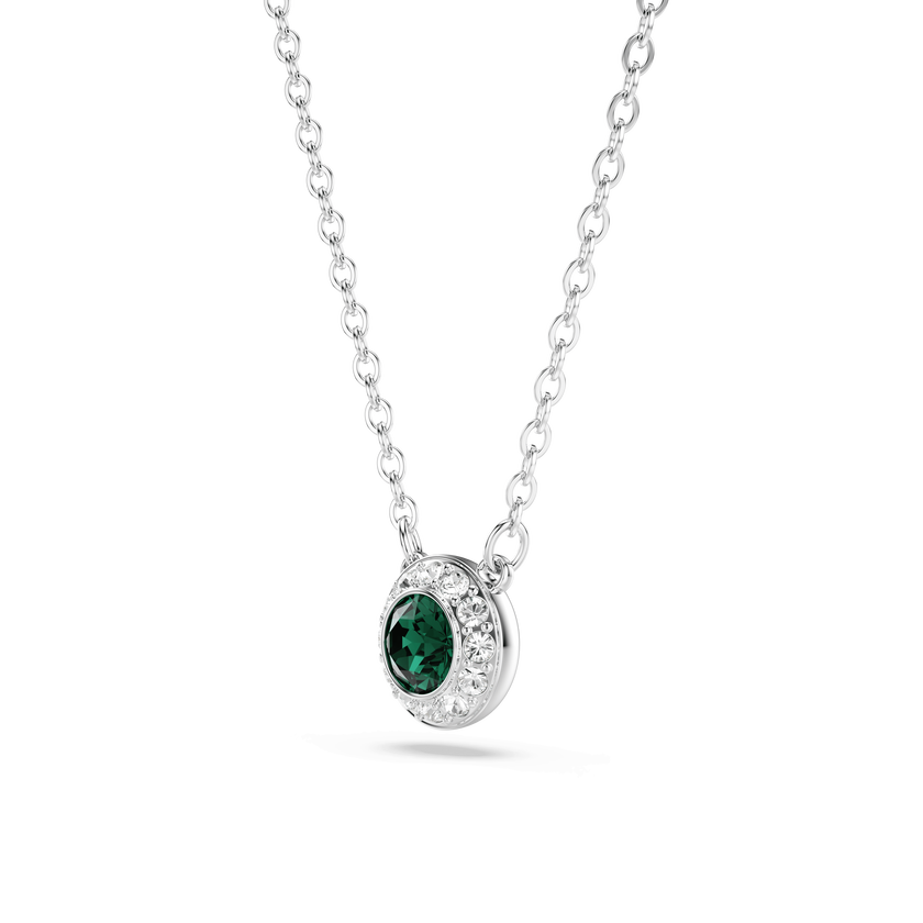 swarovski una angelic pendant  round cut  green  rhodium plated