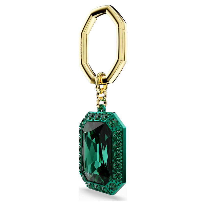 swarovski key ring  octagon cut  green  mixed metal finish