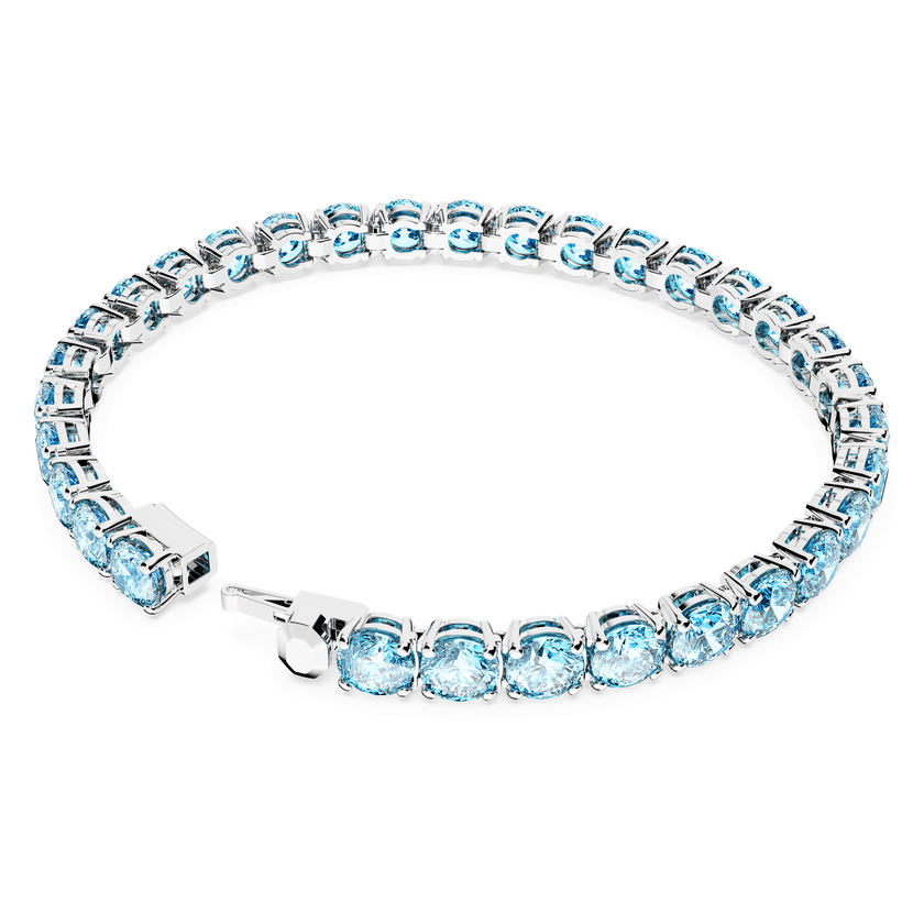 swarovski matrix tennis bracelet  round cut  blue  rhodium plated