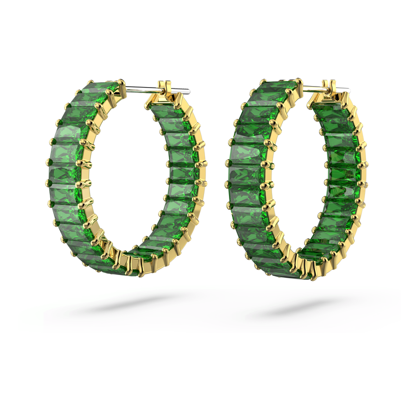 swarovski matrix hoop earrings  baguette cut  green  gold tone plated
