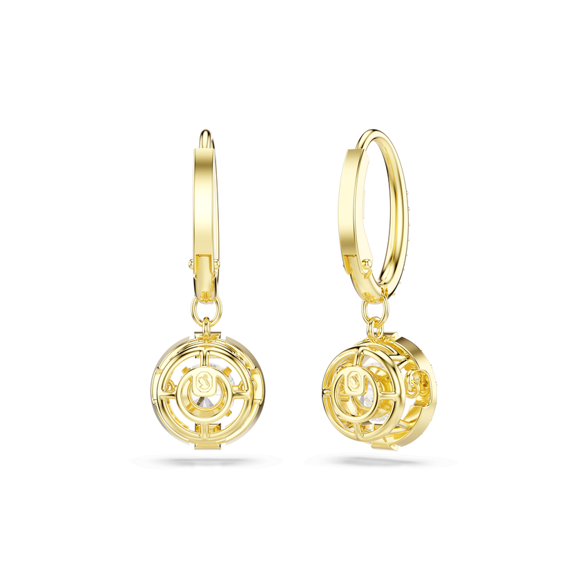 swarovski una angelic drop earrings  round cut  white  18k gold finish