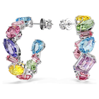 swarovski gema hoop earrings asymmetrical design mixed cuts small multicolored rhodium plated