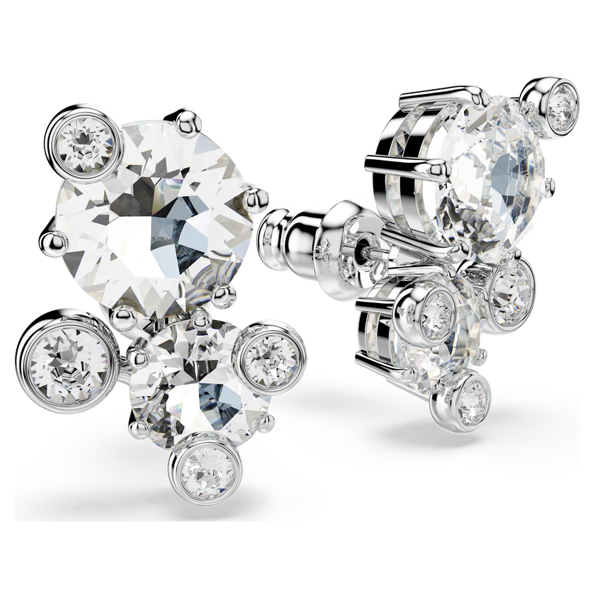 swarovski constella stud earrings  round cut  white  rhodium plated
