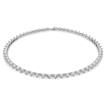 Matrix Tennis necklace, Triangle cut, White, Rhodium plated swarovski matrix tennis necklace  triangle cut  white  rhodium plated