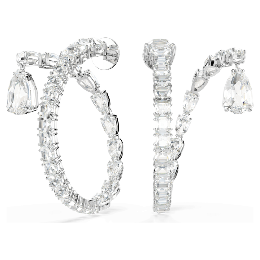 swarovski matrix hoop earrings  mixed cuts  white  rhodium plated
